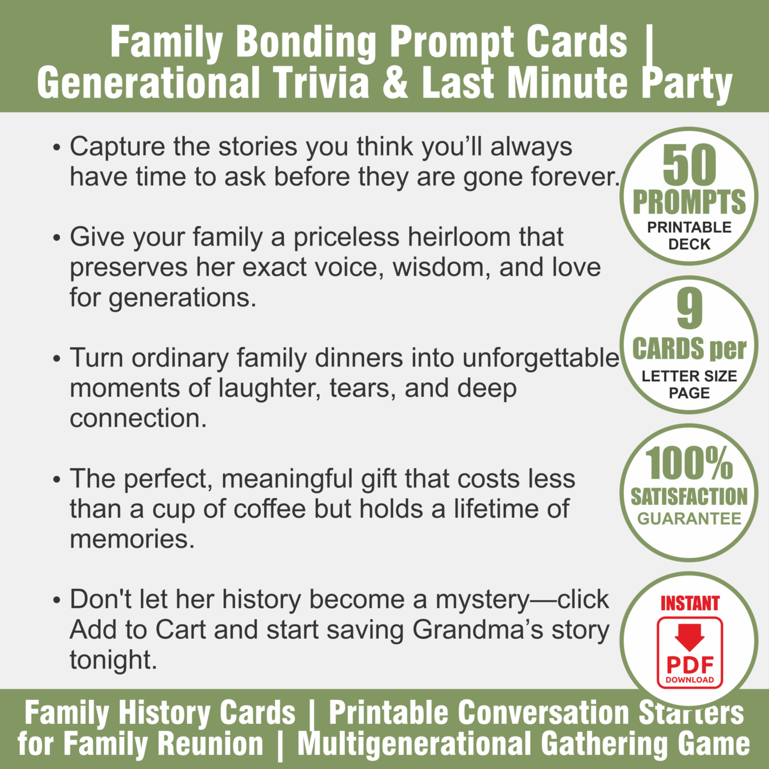 The Family Reunion Deck: Multigenerational Game & Printable Icebreakers | Family Gathering PDF - View 2